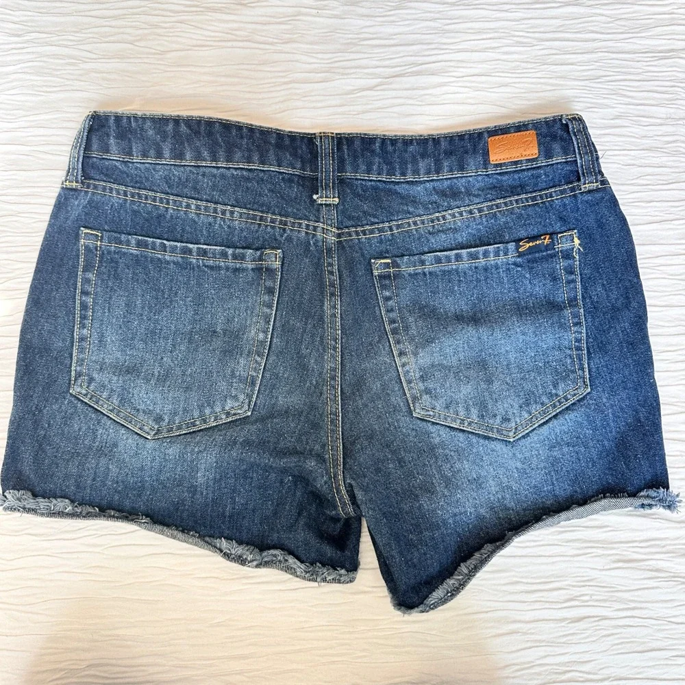 Seven7 Womens 6 Distressed Denim Jean Shorts Mid Rise Frayed Cutoff Stretch